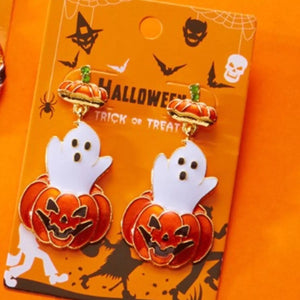 Halloween Ghost Pumpkin Dangle Earrings — view 5
