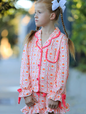 Halloween Thanksgiving Pumpkin Bow Girls Pajama Set — view 3