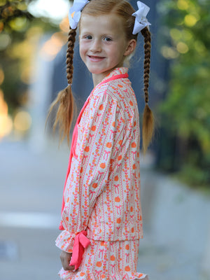 Halloween Thanksgiving Pumpkin Bow Girls Pajama Set — view 4