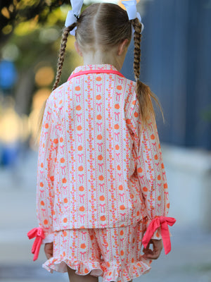 Halloween Thanksgiving Pumpkin Bow Girls Pajama Set — view 5
