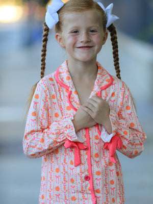 Halloween Thanksgiving Pumpkin Bow Girls Pajama Set — view 6