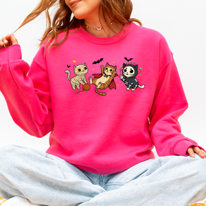 Adorable Halloween Cats All Over Feline Illustration Cozy Costume Style Sweatshirt — view 2