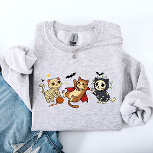 Adorable Halloween Cats All Over Feline Illustration Cozy Costume Style Sweatshirt — view 3