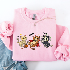 Adorable Halloween Cats All Over Feline Illustration Cozy Costume Style Sweatshirt — view 4