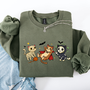 Adorable Halloween Cats All Over Feline Illustration Cozy Costume Style Sweatshirt — view 5