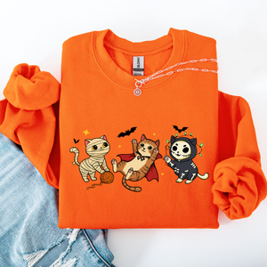 Adorable Halloween Cats All Over Feline Illustration Cozy Costume Style Sweatshirt — view 7