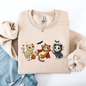 Adorable Halloween Cats All Over Feline Illustration Cozy Costume Style Sweatshirt — view 1