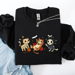 Adorable Halloween Cats All Over Feline Illustration Cozy Costume Style Sweatshirt — view 8