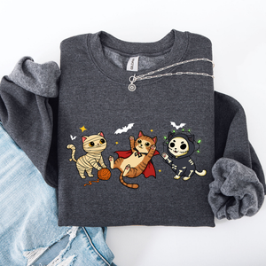 Adorable Halloween Cats All Over Feline Illustration Cozy Costume Style Sweatshirt — view 9