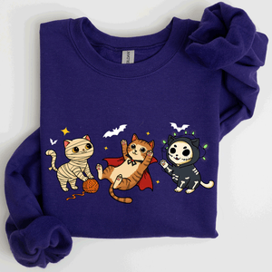 Adorable Halloween Cats All Over Feline Illustration Cozy Costume Style Sweatshirt — view 10