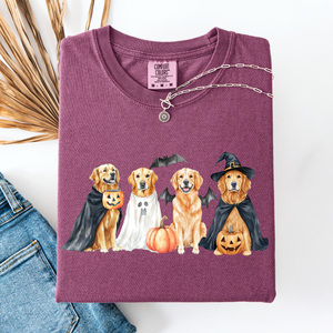 Adorable Halloween Dogs And Bats Pumpkins Spooky Witch Scene Cozy Comfort Colors Tee — view 5