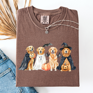 Adorable Halloween Dogs And Bats Pumpkins Spooky Witch Scene Cozy Comfort Colors Tee — view 7