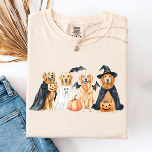Adorable Halloween Dogs And Bats Pumpkins Spooky Witch Scene Cozy Comfort Colors Tee — view 4