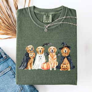 Adorable Halloween Dogs And Bats Pumpkins Spooky Witch Scene Cozy Comfort Colors Tee — view 2