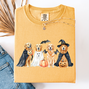 Adorable Halloween Dogs And Bats Pumpkins Spooky Witch Scene Cozy Comfort Colors Tee — view 8