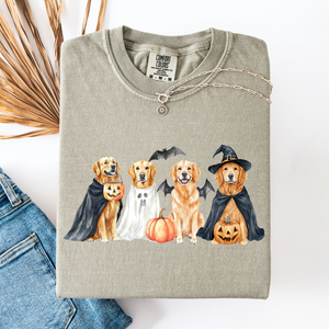 Adorable Halloween Dogs And Bats Pumpkins Spooky Witch Scene Cozy Comfort Colors Tee — view 9