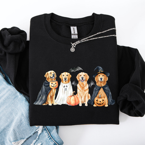 Adorable Halloween Dogs, Bats, Pumpkins, Spooky Witch Patchwork Retro Sweatshirt — view 2