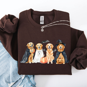 Adorable Halloween Dogs, Bats, Pumpkins, Spooky Witch Patchwork Retro Sweatshirt — view 4