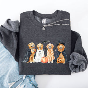 Adorable Halloween Dogs, Bats, Pumpkins, Spooky Witch Patchwork Retro Sweatshirt — view 5