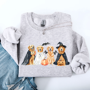 Adorable Halloween Dogs, Bats, Pumpkins, Spooky Witch Patchwork Retro Sweatshirt — view 3