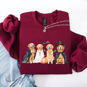 Adorable Halloween Dogs, Bats, Pumpkins, Spooky Witch Patchwork Retro Sweatshirt — view 7