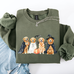 Adorable Halloween Dogs, Bats, Pumpkins, Spooky Witch Patchwork Retro Sweatshirt — view 1
