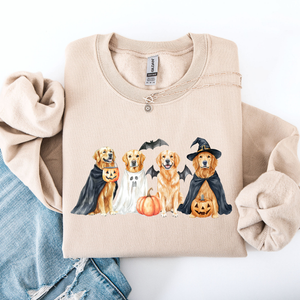 Adorable Halloween Dogs, Bats, Pumpkins, Spooky Witch Patchwork Retro Sweatshirt — view 6