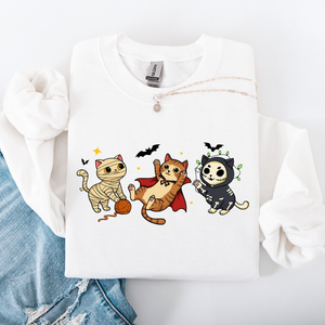 Adorable Halloween Cats All Over Feline Illustration Cozy Costume Style Sweatshirt — view 6