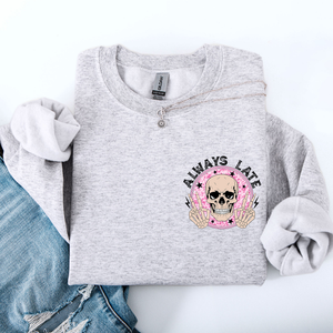 Always Late Skeleton Mood Vibe With A Playful Halloween Spirit And Cozy Pocket Detail Pocket Sweatshirt — view 2
