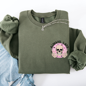 Always Late Skeleton Mood Vibe With A Playful Halloween Spirit And Cozy Pocket Detail Pocket Sweatshirt — view 3