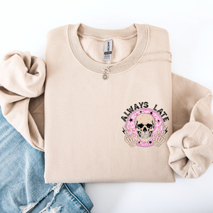 Always Late Skeleton Mood Vibe With A Playful Halloween Spirit And Cozy Pocket Detail Pocket Sweatshirt — view 5