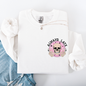 Always Late Skeleton Mood Vibe With A Playful Halloween Spirit And Cozy Pocket Detail Pocket Sweatshirt — view 6