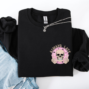 Always Late Skeleton Mood Vibe With A Playful Halloween Spirit And Cozy Pocket Detail Pocket Sweatshirt — view 7