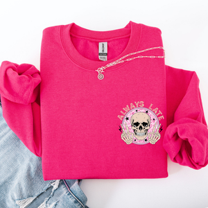 Always Late Skeleton Mood Vibe With A Playful Halloween Spirit And Cozy Pocket Detail Pocket Sweatshirt — view 8