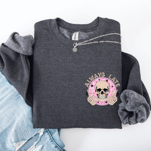 Always Late Skeleton Mood Vibe With A Playful Halloween Spirit And Cozy Pocket Detail Pocket Sweatshirt — view 9