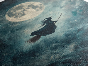Witchy Decor, Witch Wall Art, Witch Riding a Broom Under a Full Moon, Witch Painting, Framed Canvas Print, Witchy Wall Art, Halloween Decor — view 8