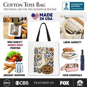 Boho Goose Halloween Pumpkin Tote Bag, Spooky Fall Floral Gift Shopper — view 2