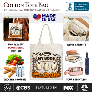 Boho Spooky Season Ghost Tote Bag, Cute Halloween Gift Shopper with Fall Pumpkins — view 2