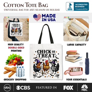 Chick or Treat Chicken Tote Bag, Funny Farmhouse Halloween Gift Shopper — view 2