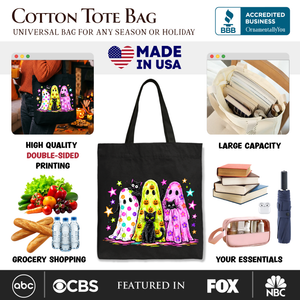 Colorful Ghosts and Black Cats Tote Bag, Neon Halloween Spooky Season Gift Shopper — view 2