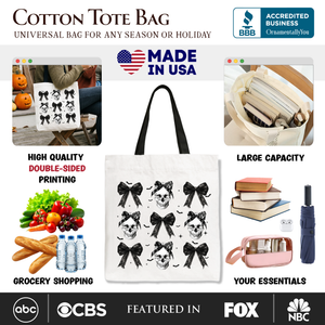 Coquette Skulls and Bows Tote Bag, Gothic Halloween Gift Shopper for Stylish Women — view 2