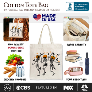 Dancing Skeletons with Pumpkin Head Tote Bag, Dry Bones Come Alive Halloween Fun Gift Shopper — view 2