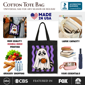 Ghost Costume Raccoon Tote Bag, Halloween Pumpkin Coffee Mug Gift Shopper — view 2