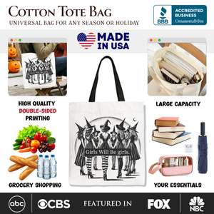Girls Will Be Girls Tote Bag, Witchy Halloween Gift Shopper for Empowered Women — view 2