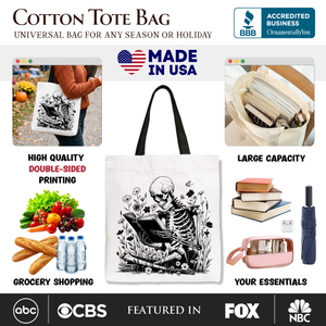 Gothic Reading Skeleton Tote Bag, Floral Halloween Gift Shopper for Spooky Bookworms — view 2