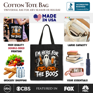 I’m Here for the Boos Ghost Tote Bag, Funny Halloween Beer Pumpkin Gift Shopper — view 2