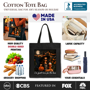 I’m Just Here for the Boos Witch Tote Bag, Funny Halloween Party Gift Shopper — view 2