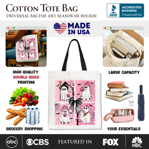 Pink Halloween Ghost Tote Bag, Coquette Spooky Season Gift for Girly Aesthetic — view 2