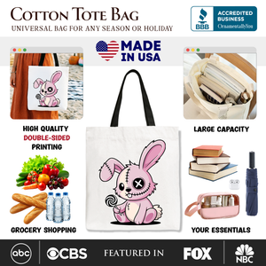 Pink Zombies Bunny Cute Tote Bag, Cute Gothic Halloween Gift Shopper — view 2