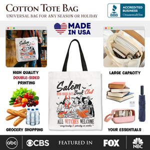 Salem Book Club Witches Tote Bag, Spooky Halloween Reading Girl Gift Shopper — view 2